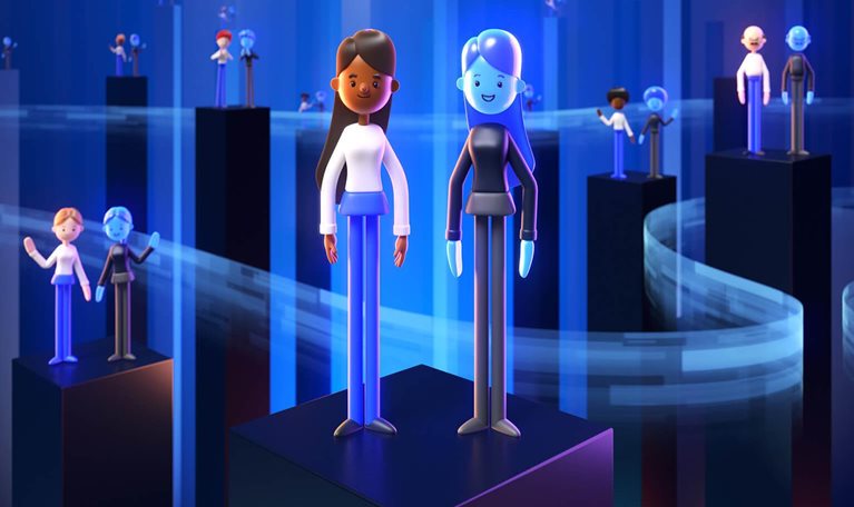 illustration two females standing in metaverse