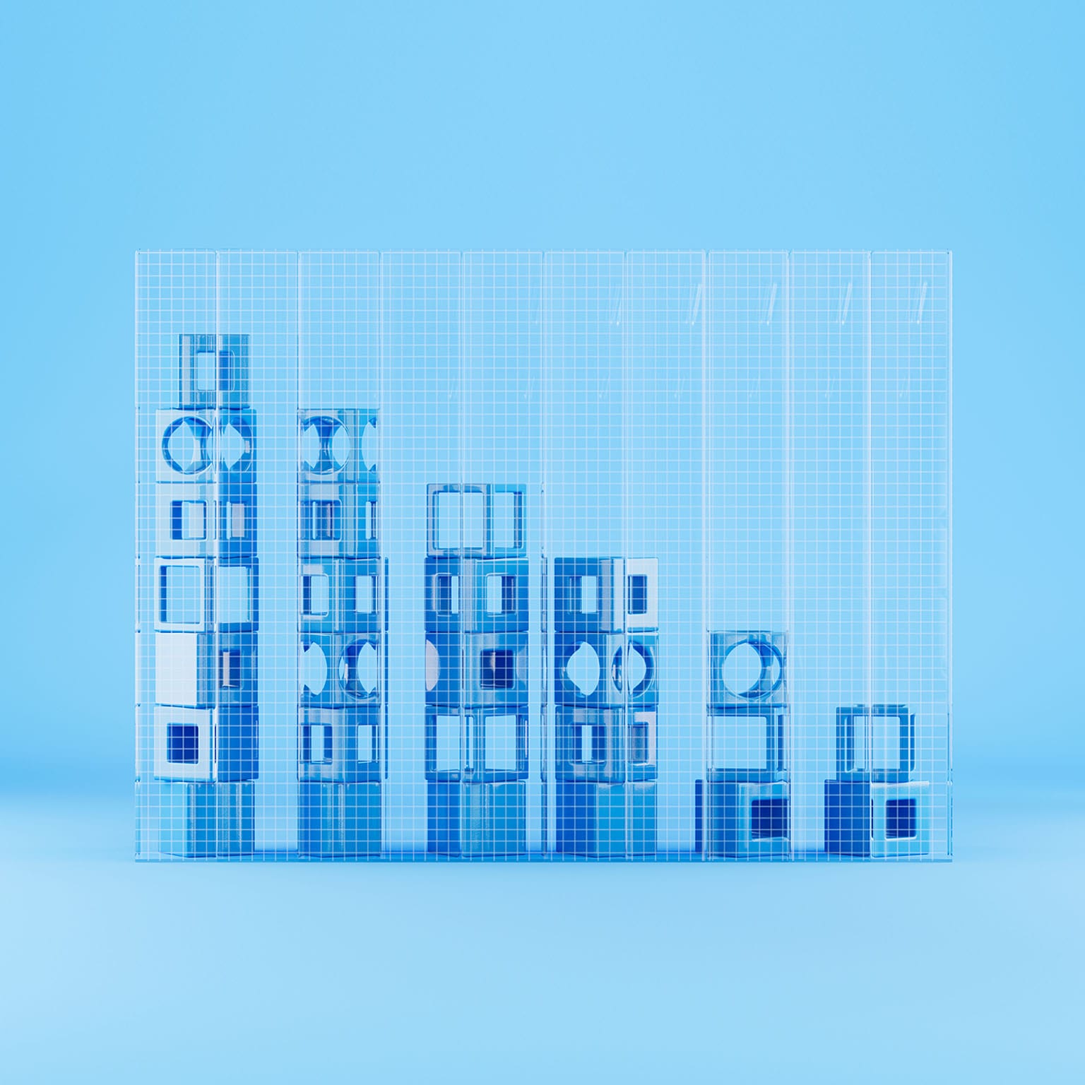 Bar Graph with Cube Blocks Behind a Glass Wall