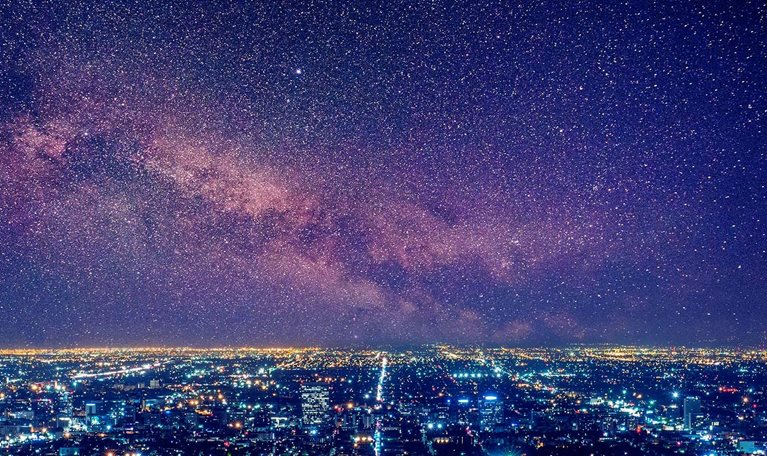 Overhead night-sky view of a large metropolis