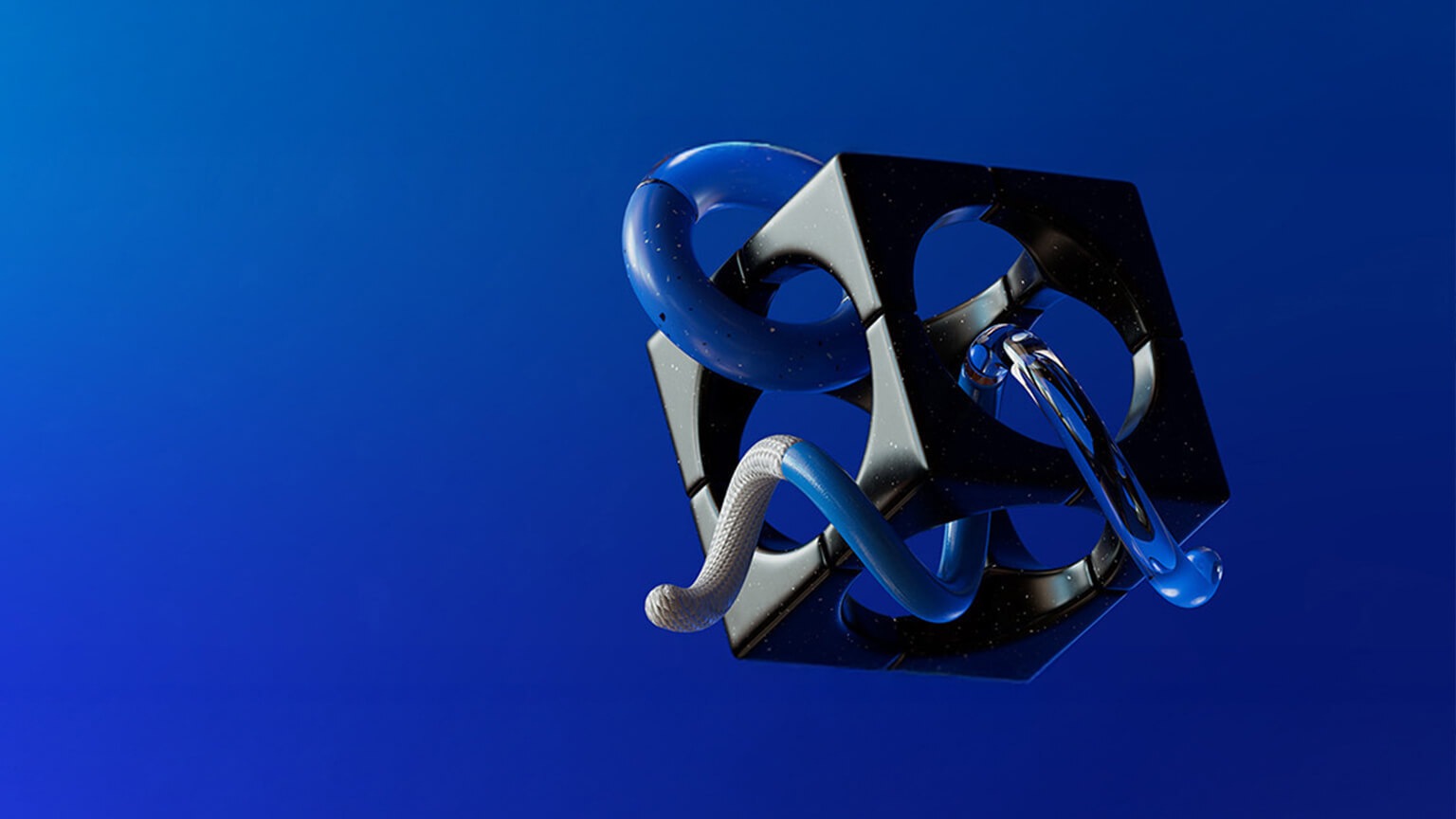 Floating cube with interlocking rope woven through