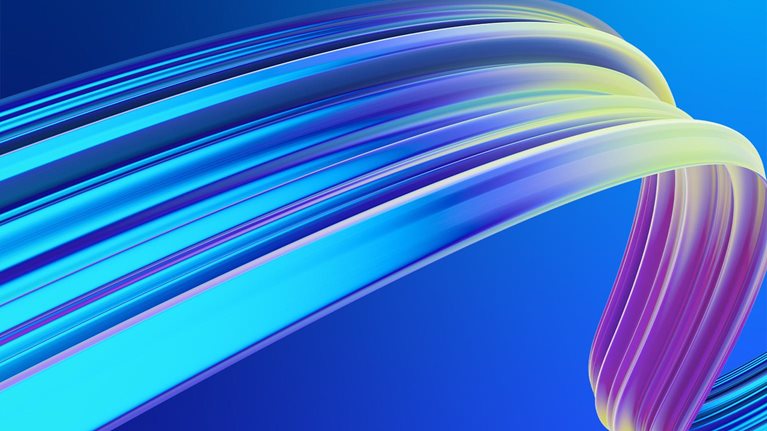 An abstract image of a broad multicolored 3D brush stroke curving forward.