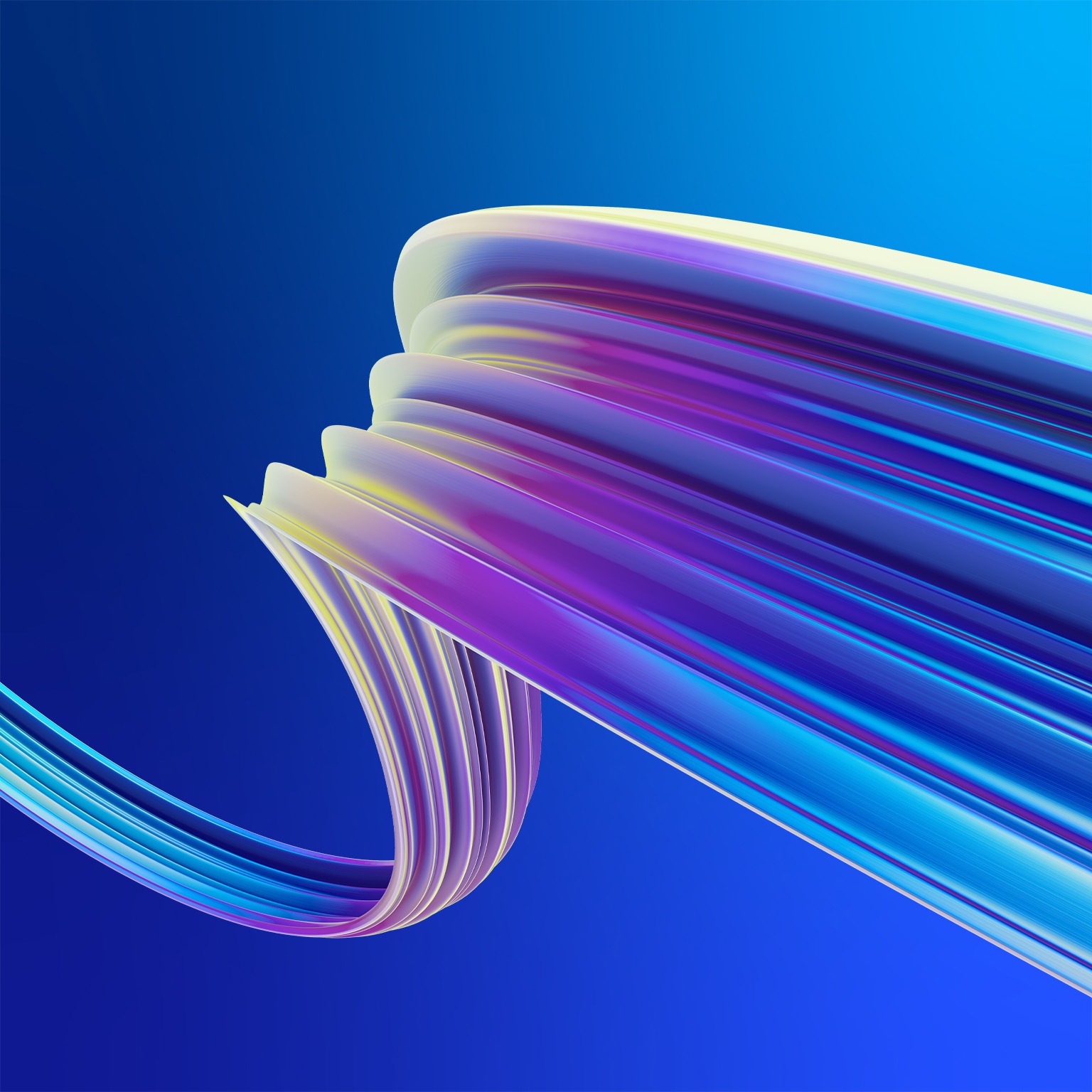 3D illustration of holographic neon colored abstract twisted shape