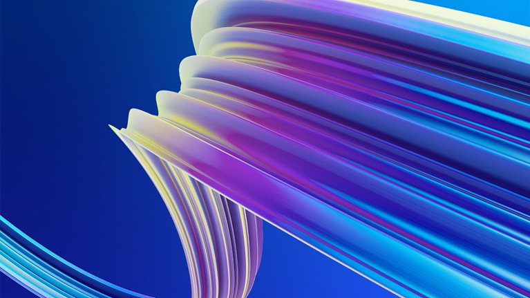 3D illustration of holographic neon colored abstract twisted shape