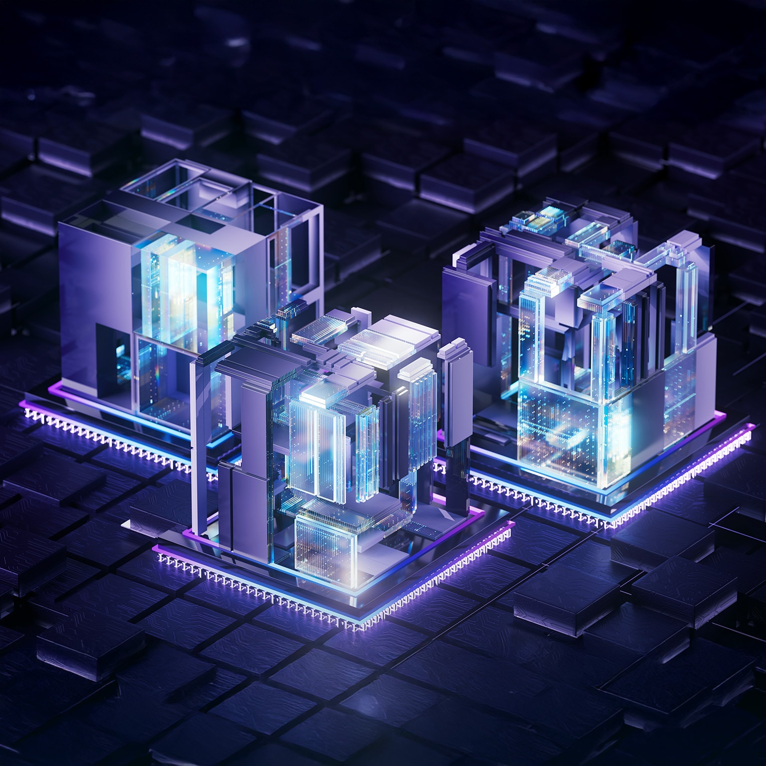 Quantum computing servers processing big data with artificial intelligence, generating futuristic and technological digital information with innovative design