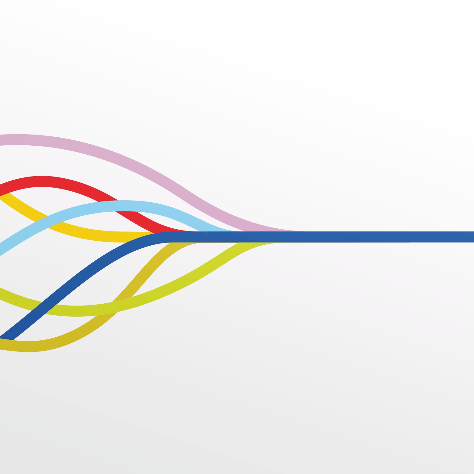 Multiple differently colored lines merging into single line ahead. - stock illustration