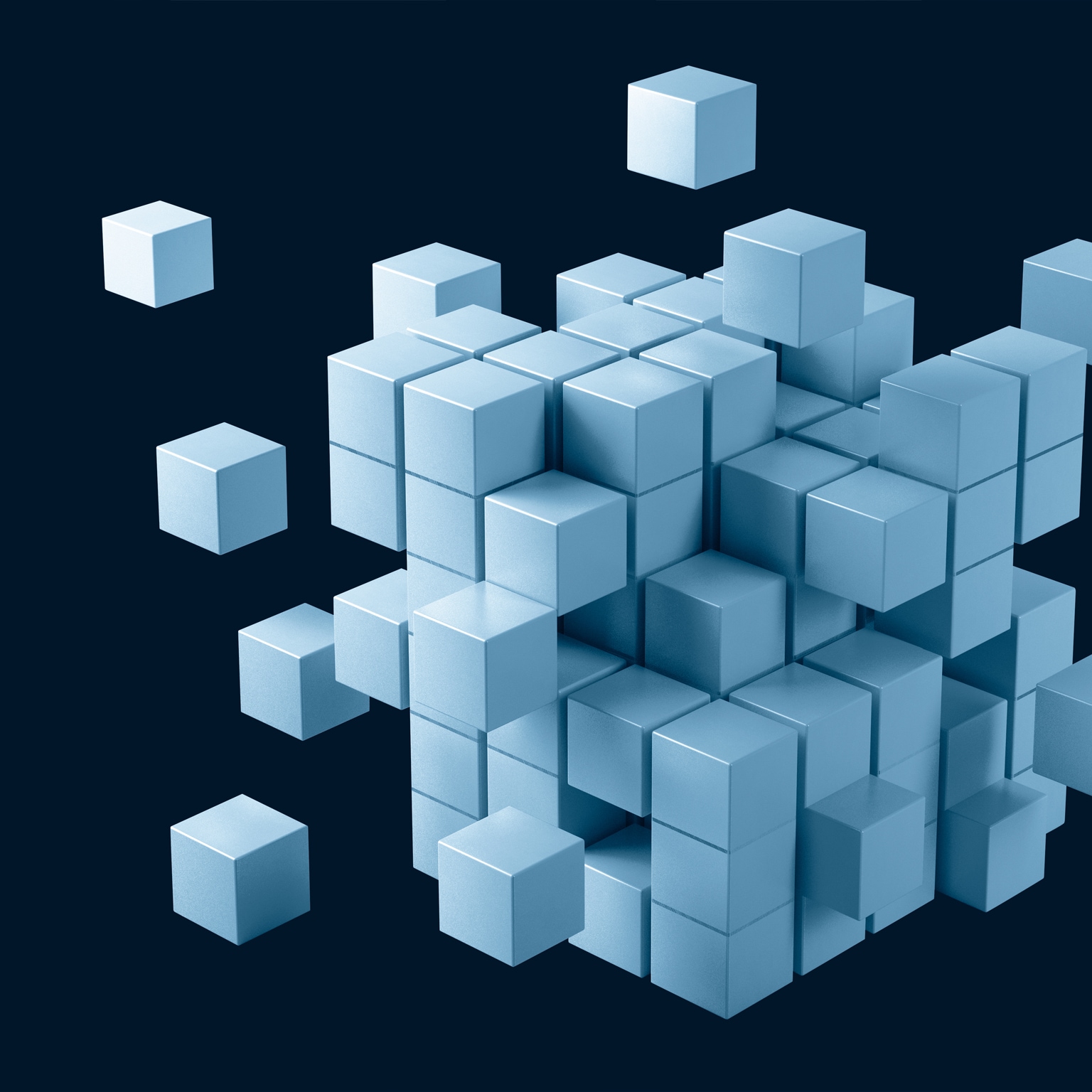Cuboids from a three-dimensional cube are spread around it