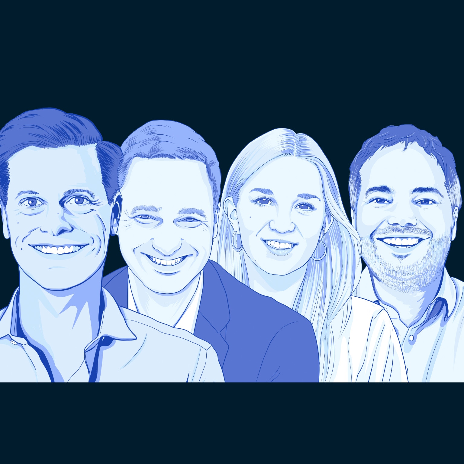 Florian Heinemann, Christian Saller, Jenny Dreier, and Alex von Frankenberg illustration