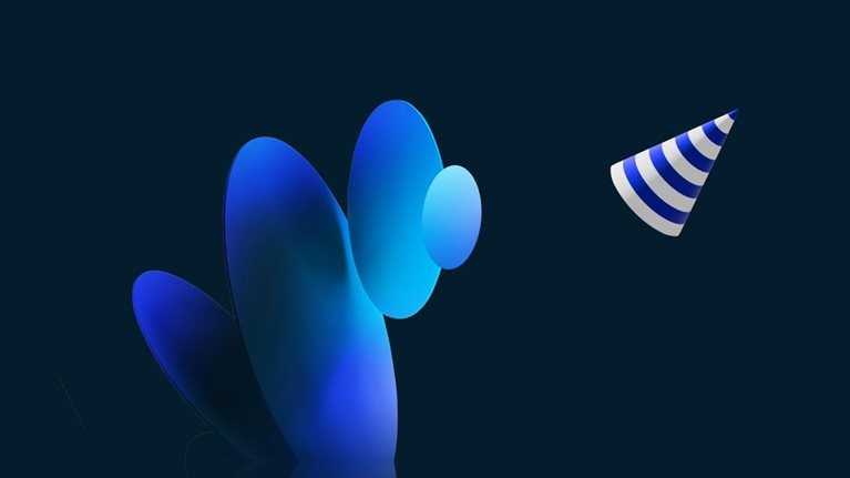 floating circles with striped birthday hat stock photo