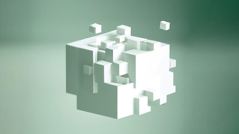 Abstract fragmented cube. Futuristic, Concept - stock photo