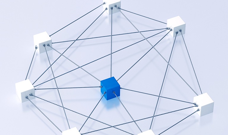 3D rendering of cubes tied up with rope - stock illustration