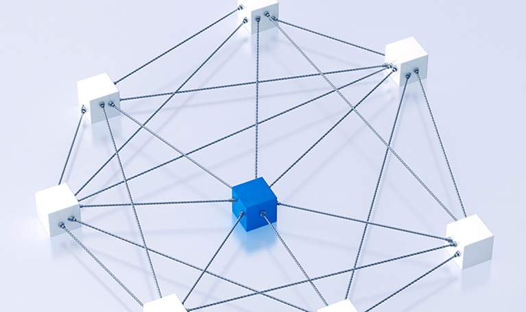3D rendering of cubes tied up with rope - stock illustration