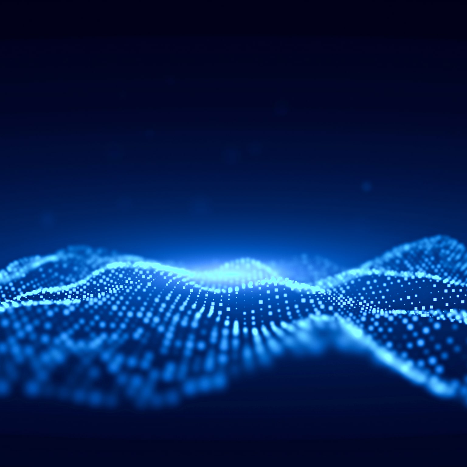 Wave Abstract Innovation Technology Digital Network Blue Background with Defocused Particles