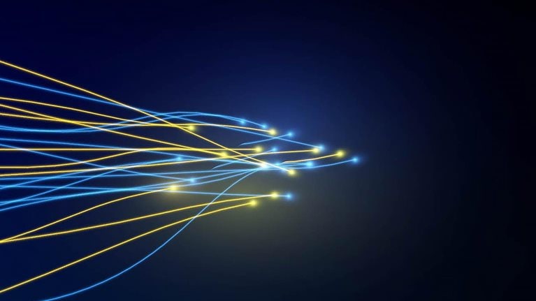 Connection line on fiber optic networking telecommunication concept background - stock illustration