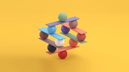 Jenga game color block tower with balls - stock photo