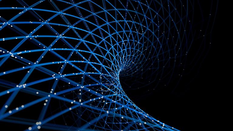 Abstract big data picture. Blue lines graphed along x and y axis around data points. - stock photo