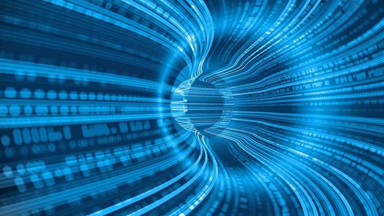 Blue abstract glowing neutral background representing cloud transformation.