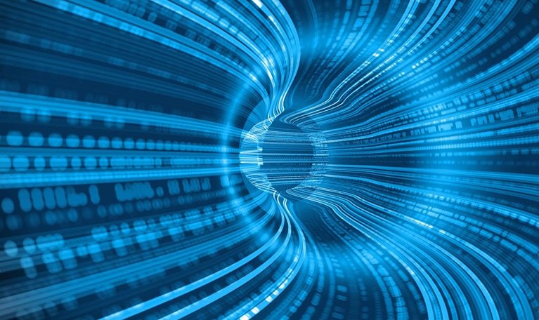 Blue abstract glowing neutral background representing cloud transformation.