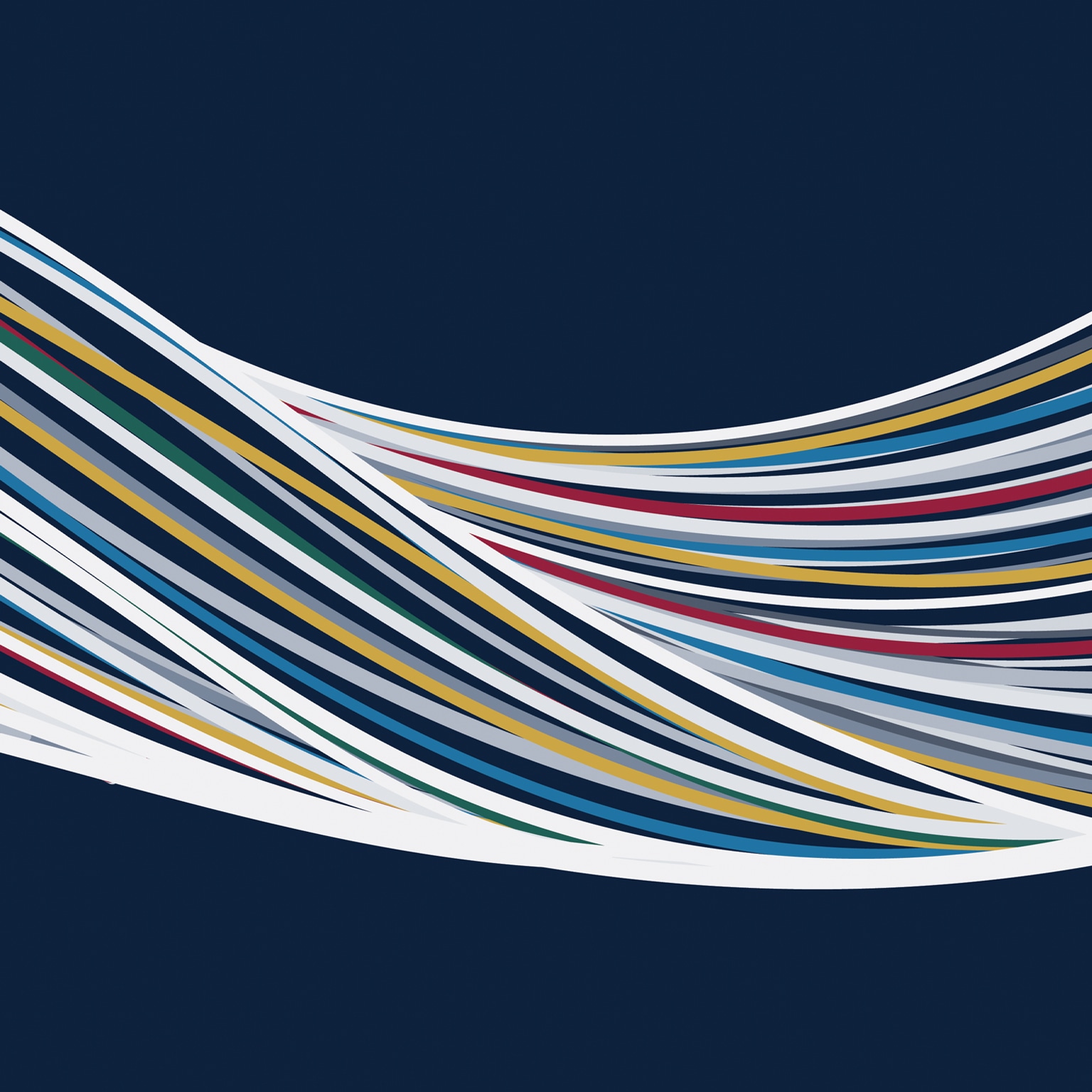 Abstract vector illustration depicting movement, interconnectedness, collaboration, fusion, strength...Individual strings creating a single colorful shape.