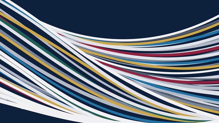 Abstract vector illustration depicting movement, interconnectedness, collaboration, fusion, strength...Individual strings creating a single colorful shape.