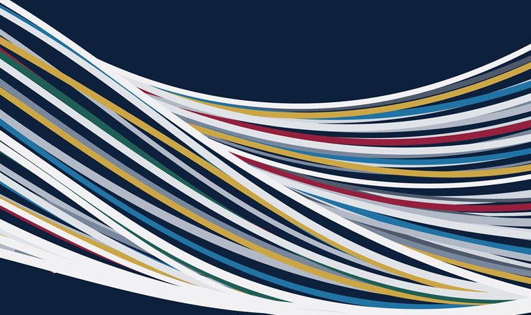 Abstract vector illustration depicting movement, interconnectedness, collaboration, fusion, strength...Individual strings creating a single colorful shape.