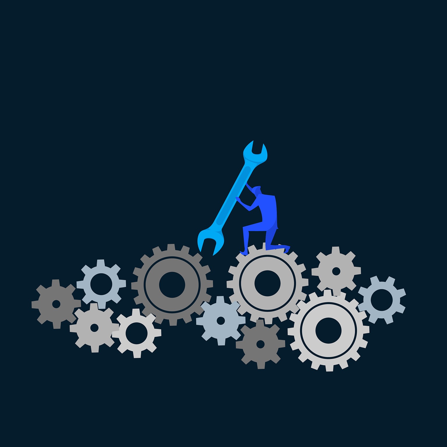 Illustration of mechanic working on giant gears