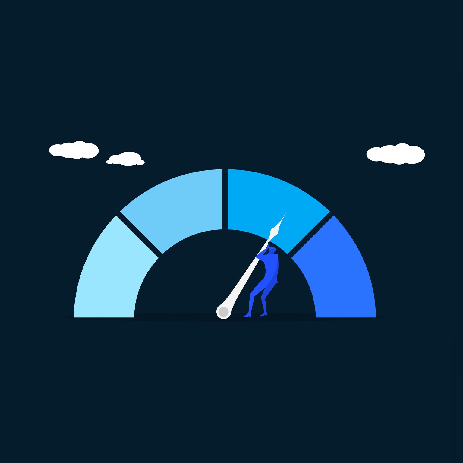 Illustration of gauge with person pulling needle towards full.