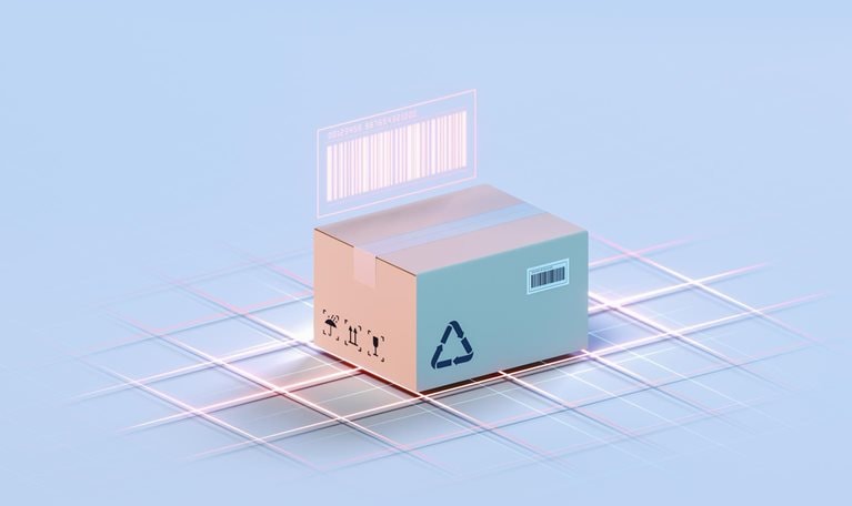 Carton and bar code, commodity inspection and transportation, 3D rendering