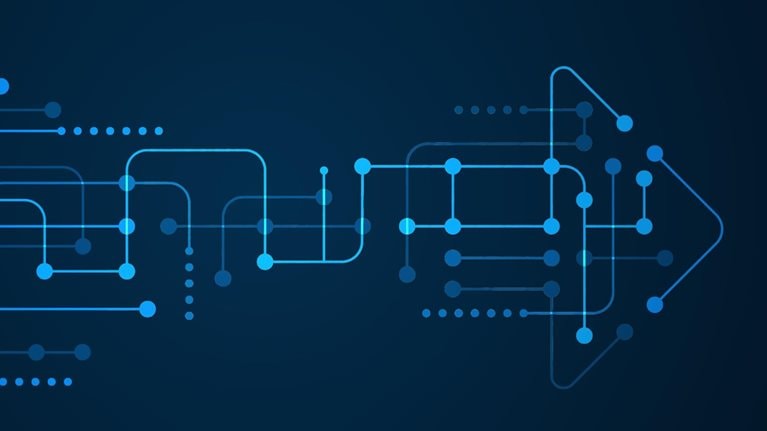 Abstract hi-tech arrow pointing from left to right.