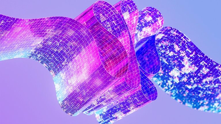 Multicolored glowing futuristic digital data streams and network structures symbolizing AI concept in a digitally generated image