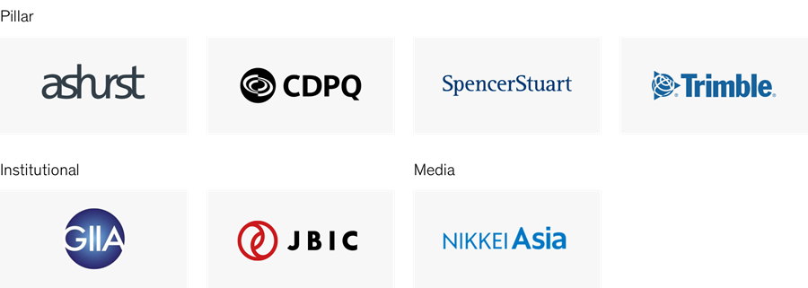 Leadership partners: ashurst, CDPQ, SpencerStuart, Trimble. Institutional partners: GIIA, JBIC. Media partner: Nikkei Asia