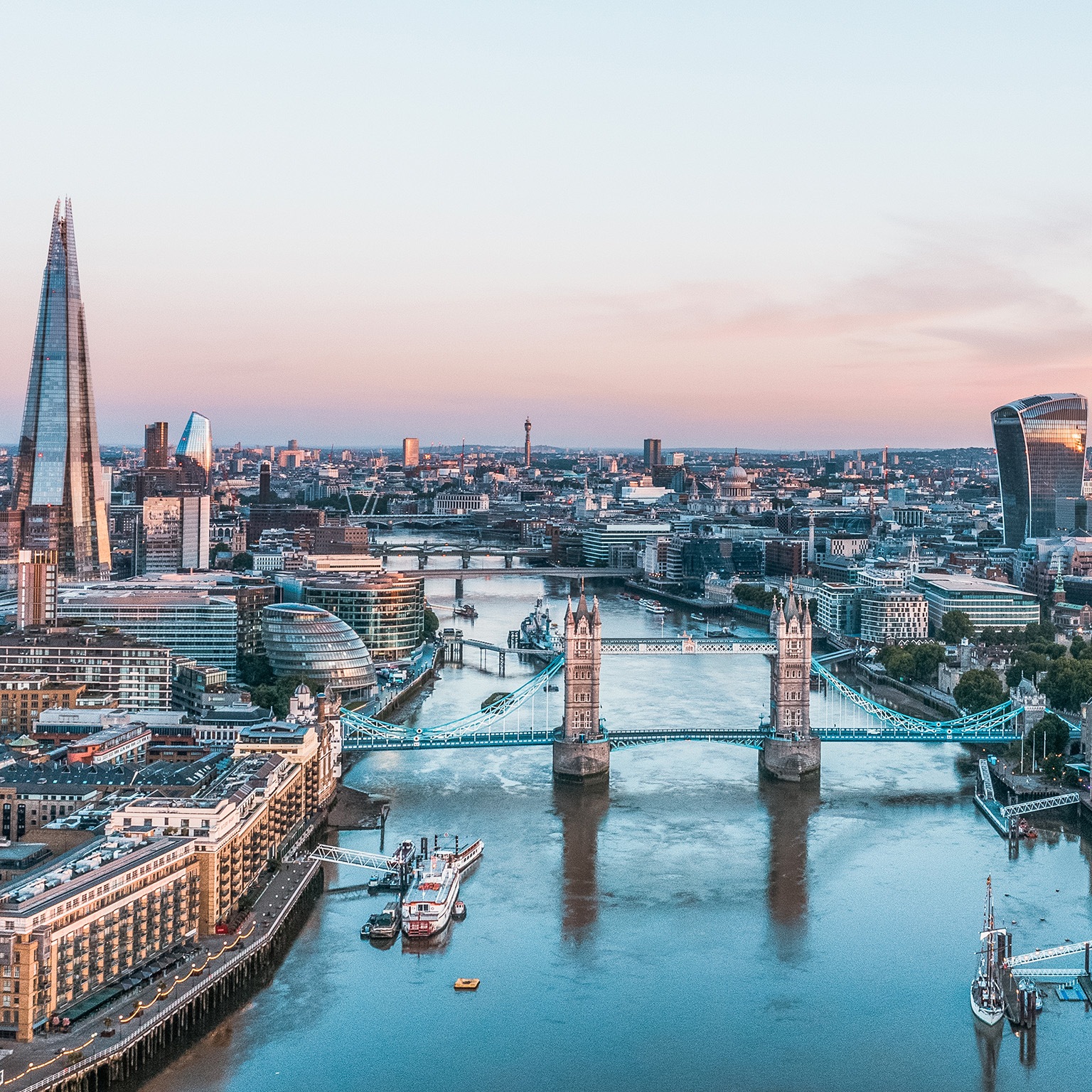 An elevated view of the London skyline - looking east to west - stock photo