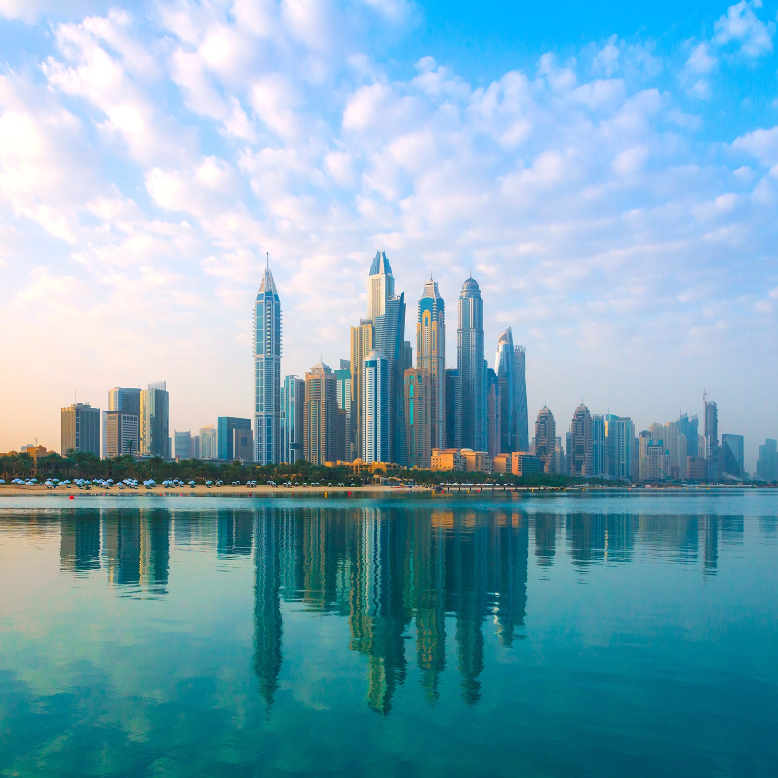 Dubai - View to the skyscrapers of the district Marina - stock photo