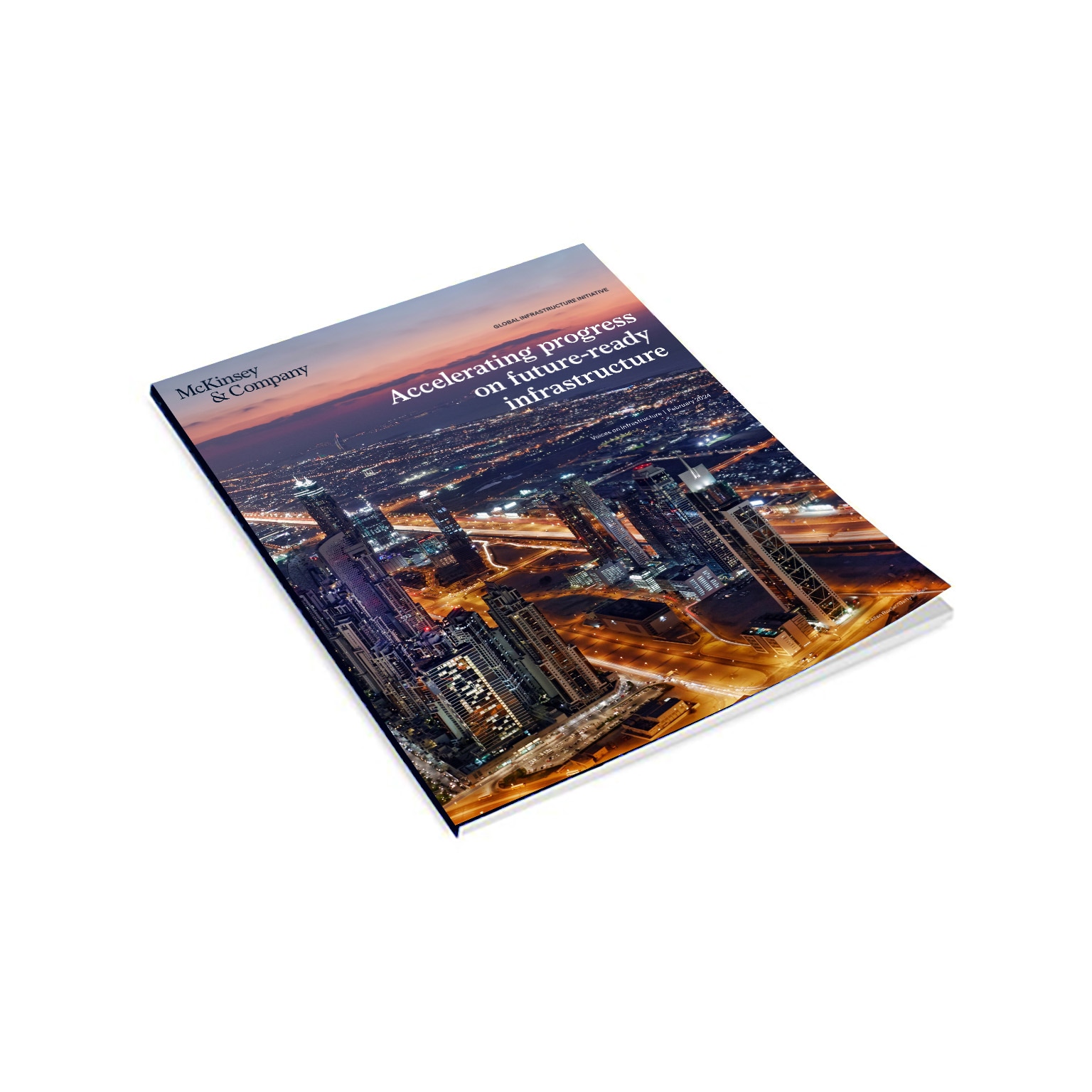 Elevated cityscape of Dubai illuminated at dusk - stock photo