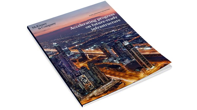 Elevated cityscape of Dubai illuminated at dusk - stock photo