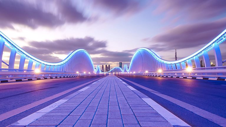 Meydan Bridge Dubai at Night - stock photo