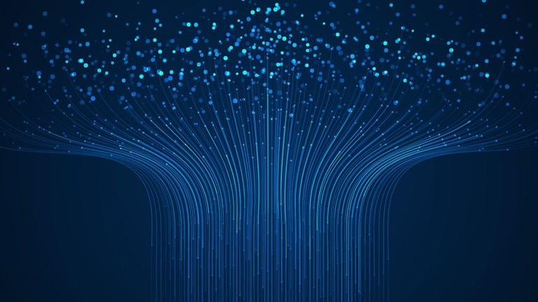 Technology background. Big data visualization concept. Information artificial neural network.