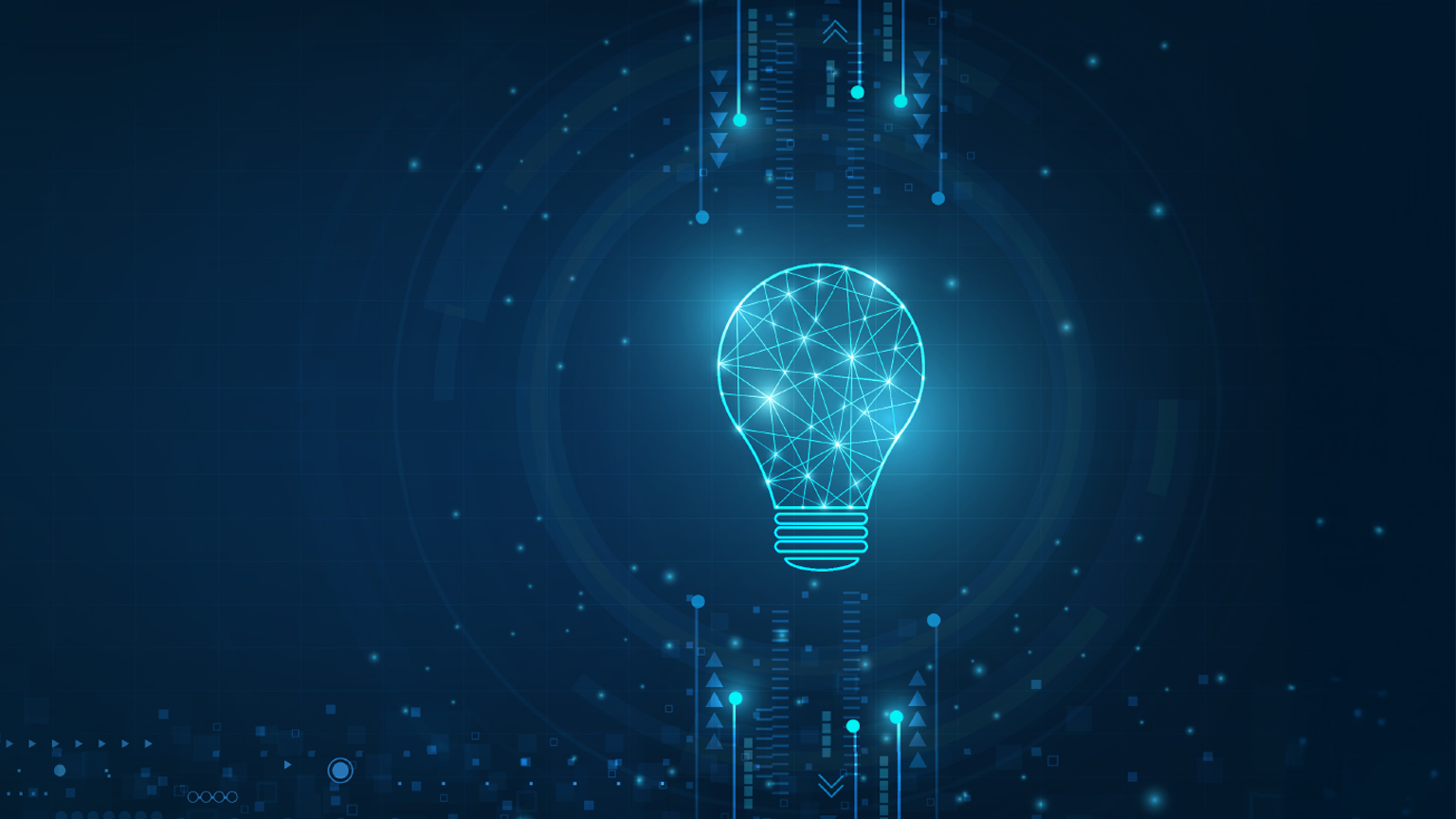 Vector circle tech with light blue and lamp bulb on technology background.