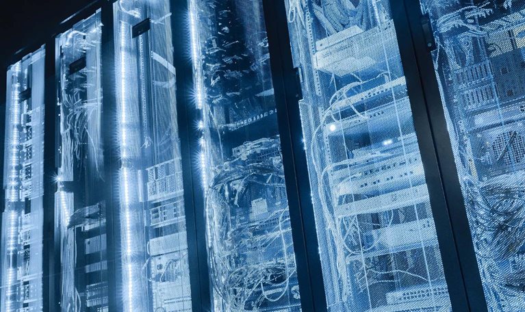 Data center in server room with server racks