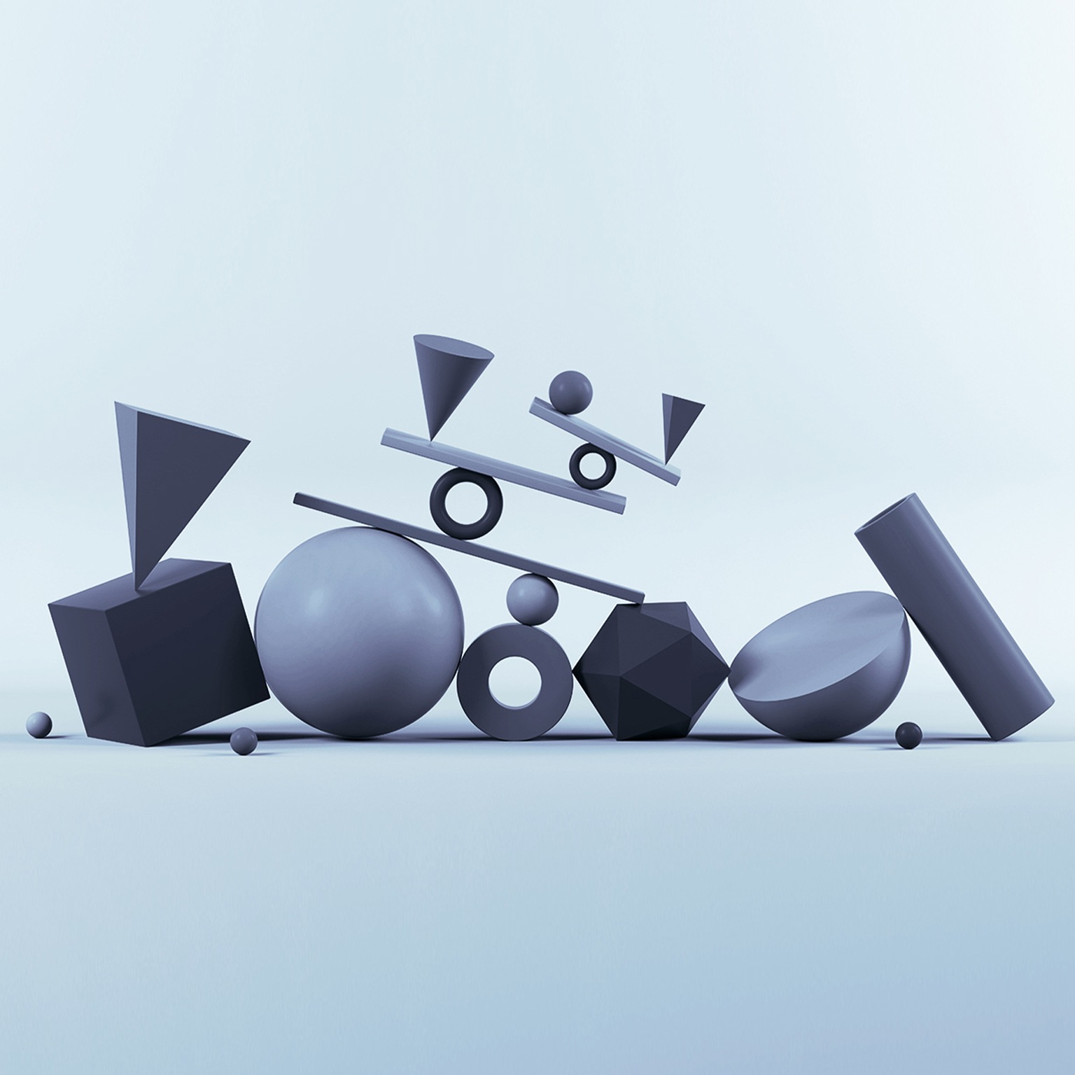 Balance, Teamwork, Minimal Concept, Abstract Geometric Shapes - stock photo