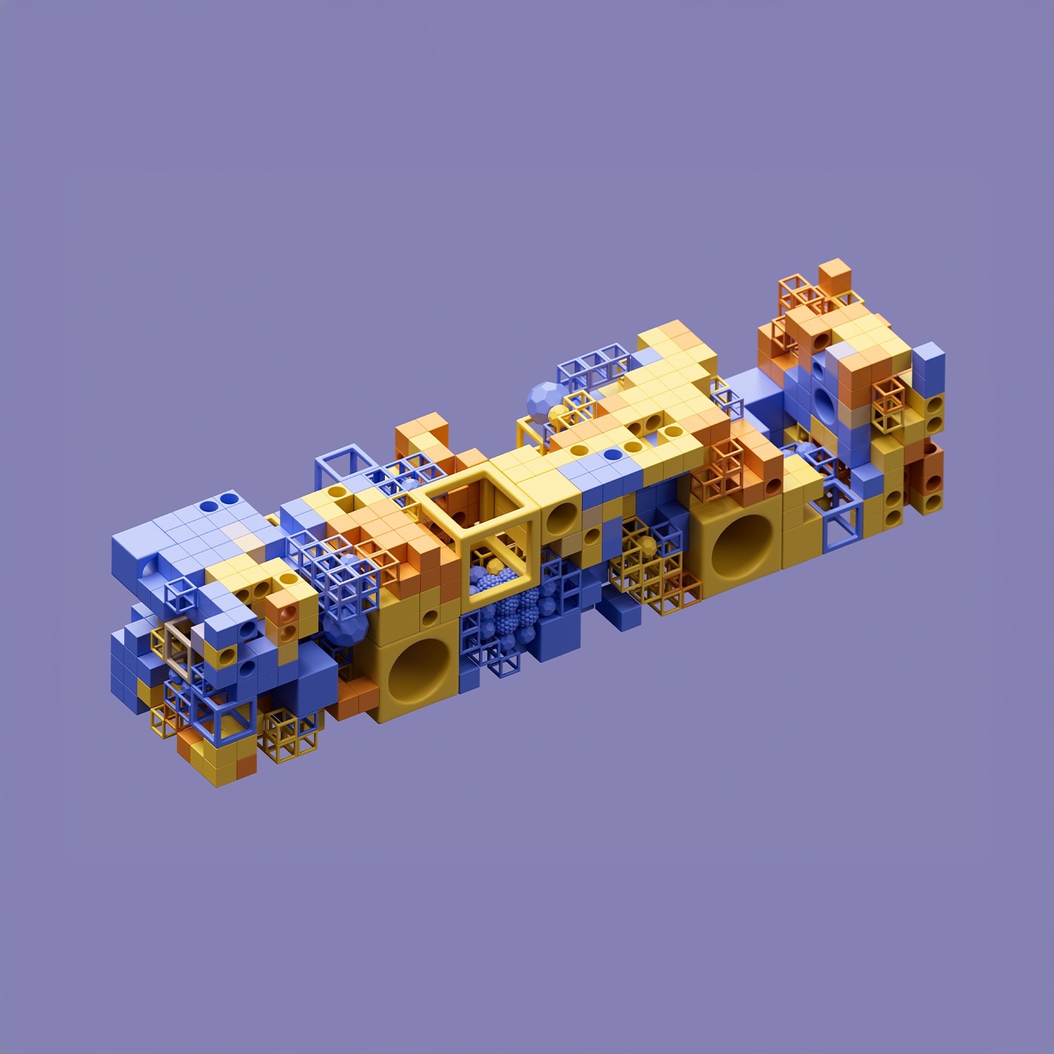 Digital generated image of multicoloured cubes and spheres connecting between each other. The concept of innovation, blockchain, artificial intelligence and cloud technology. - stock photo