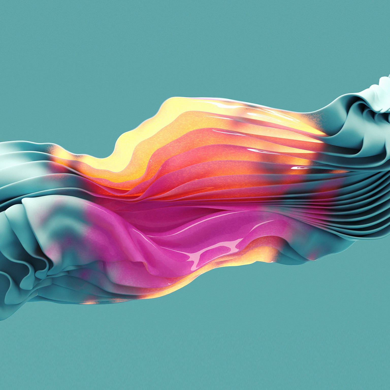 Merging glowing and opaque structures, flowing and morphing, 3d render.