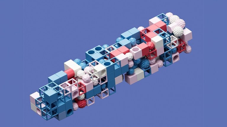 Abstract data cubes and spheres connection - stock photo