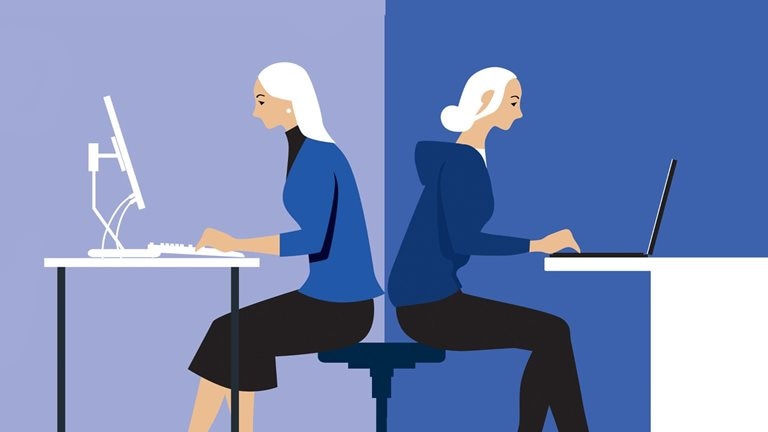 Illustration of a two women working on compters