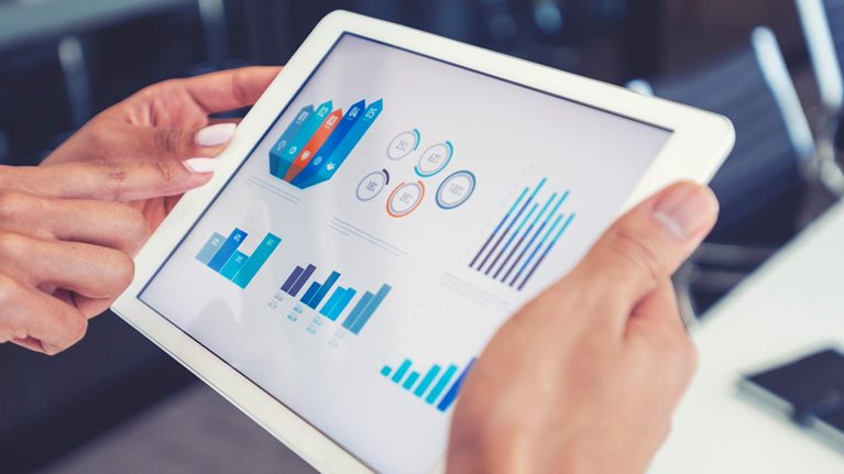 Two people people meeting with technology. - stock photo