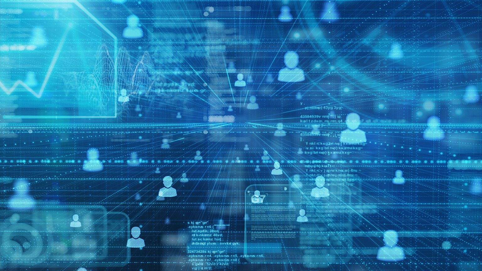 People and information data on a digital space background.