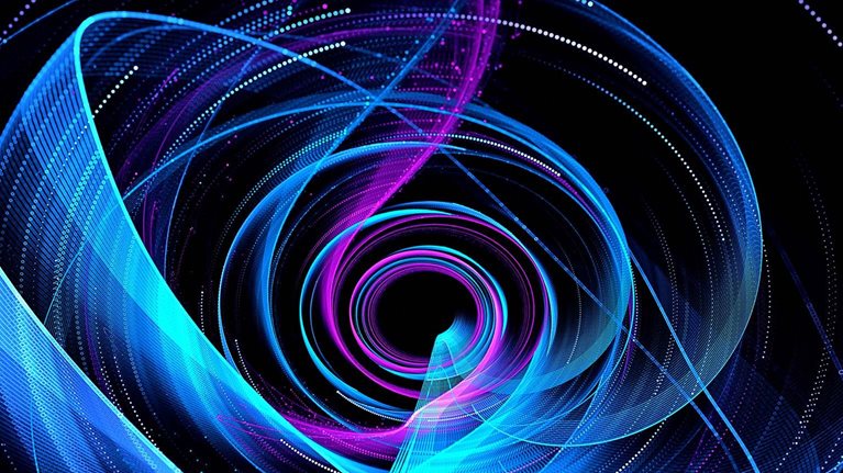 Abstract swirl of neon lights coming together into a center point