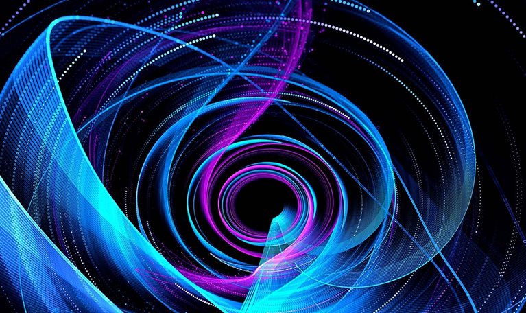Abstract swirl of neon lights coming together into a center point