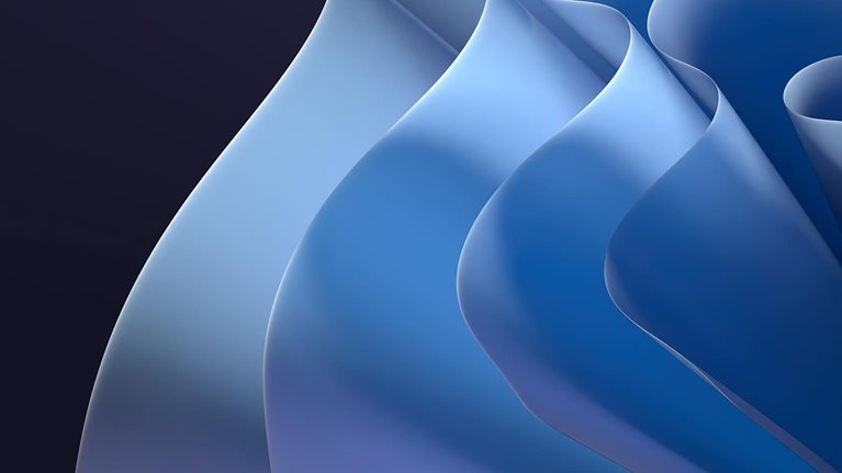 3d render, abstract minimal blue background with curvy paper ribbons and layers, fashion wallpaper - stock photo