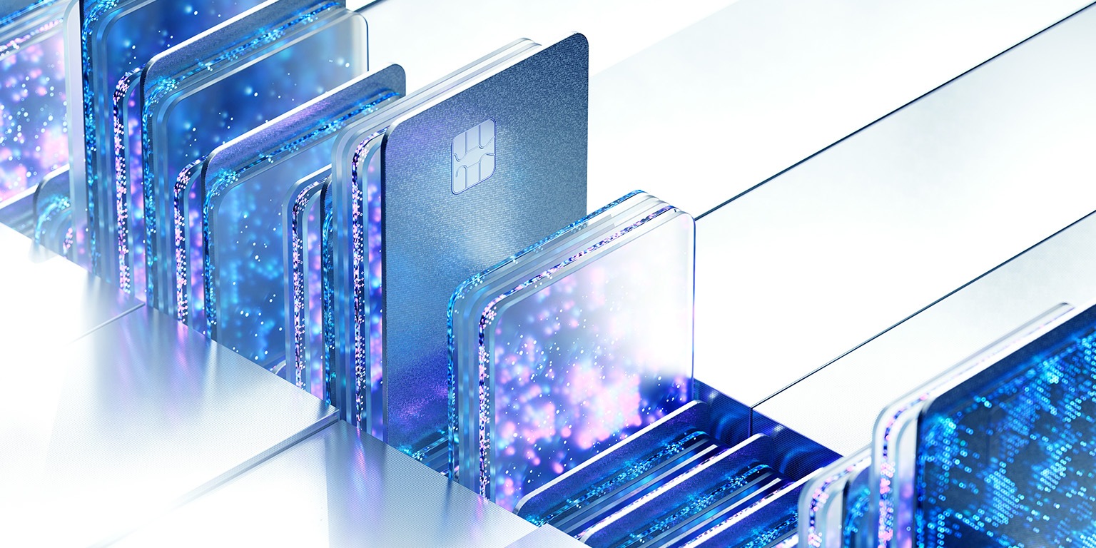 Fintech Innovation. Bridging Fintech and AI. Digitally Generated Image of Coloured Credit Cards and Digital Data Flowing. Data Insights.