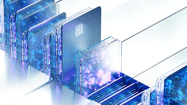 Fintech Innovation. Bridging Fintech and AI. Digitally Generated Image of Coloured Credit Cards and Digital Data Flowing. Data Insights.